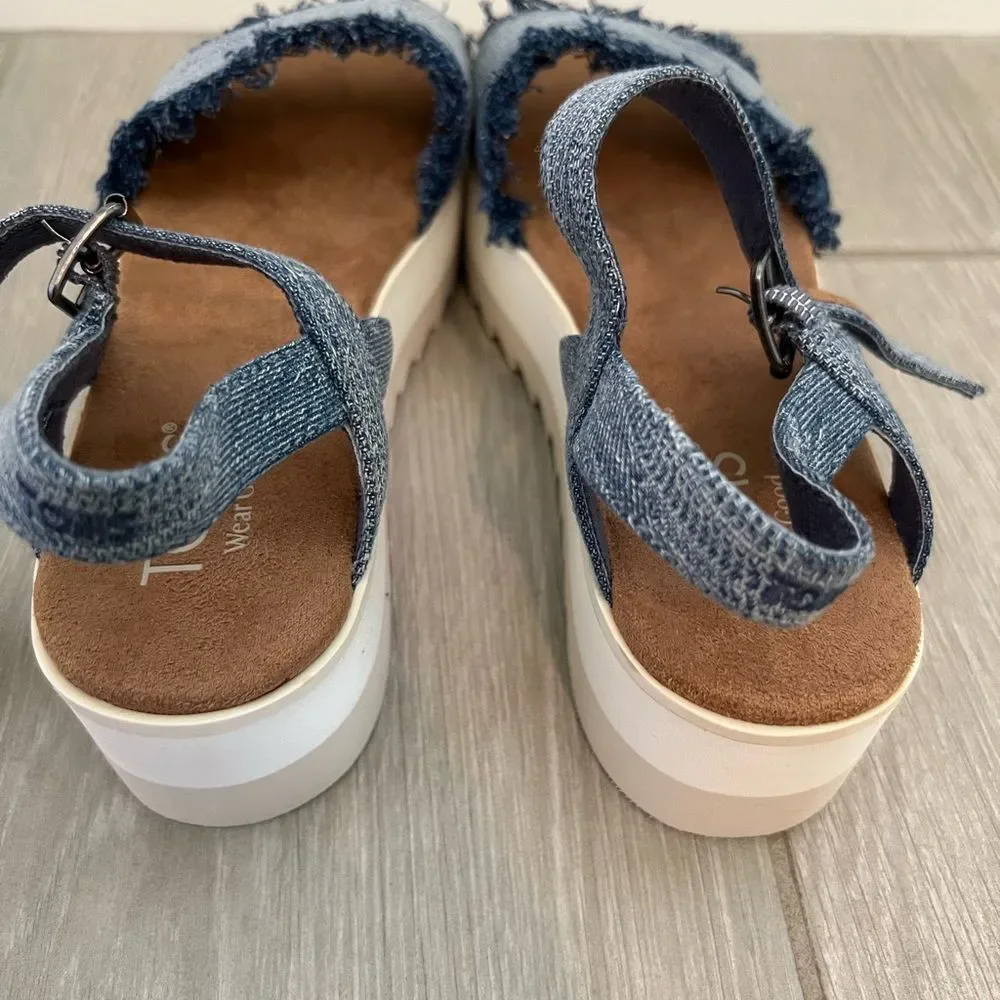 Toms Brynn Platform Sandal Denim size 5.5 NEW